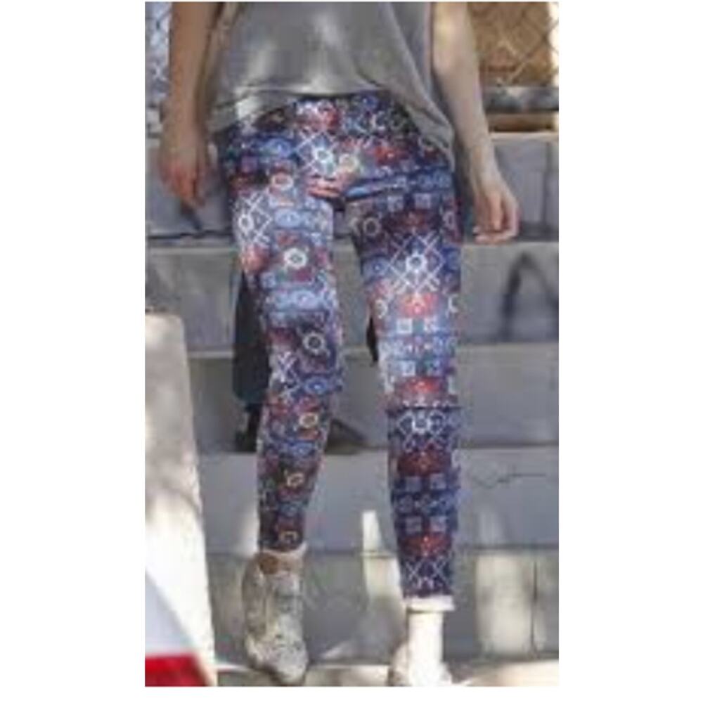 Current/Elliott Skinny Jeans Women’s 31 Red White Blue Mosaic Print EUC